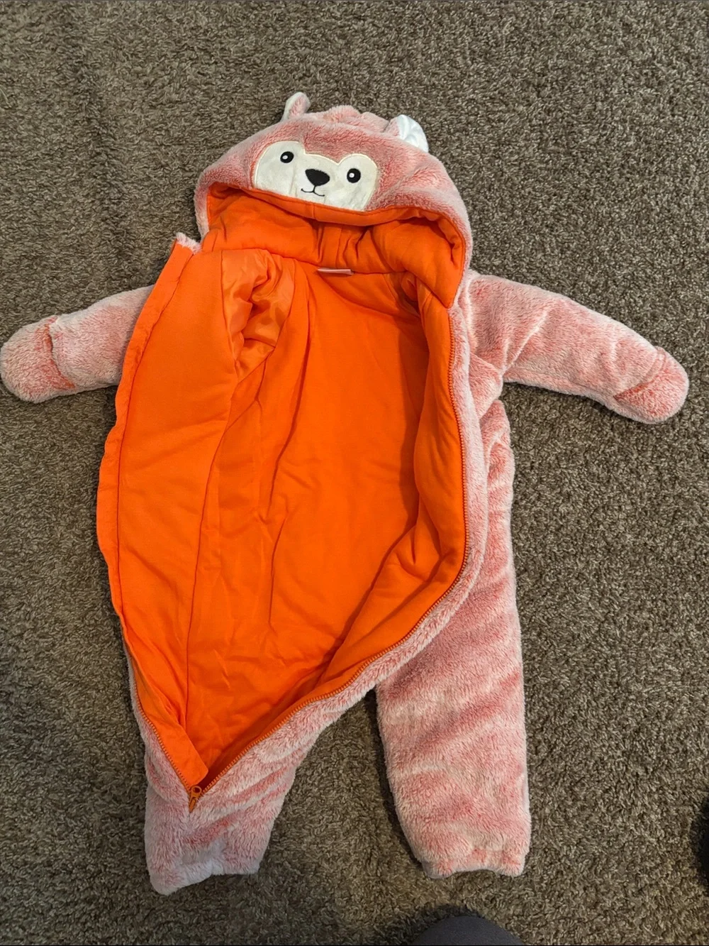 Plush Fox Hooded Footie One-Piece in Coral Pink - Kids